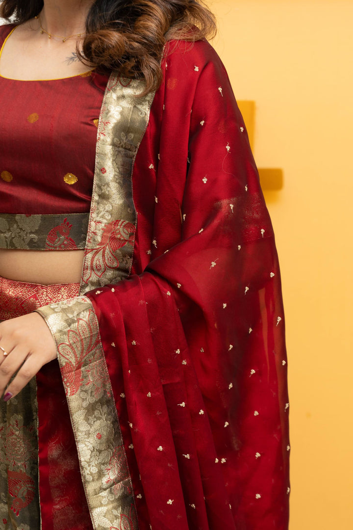 Ishwarya Maroon Crop top & Skirt| Made To Order