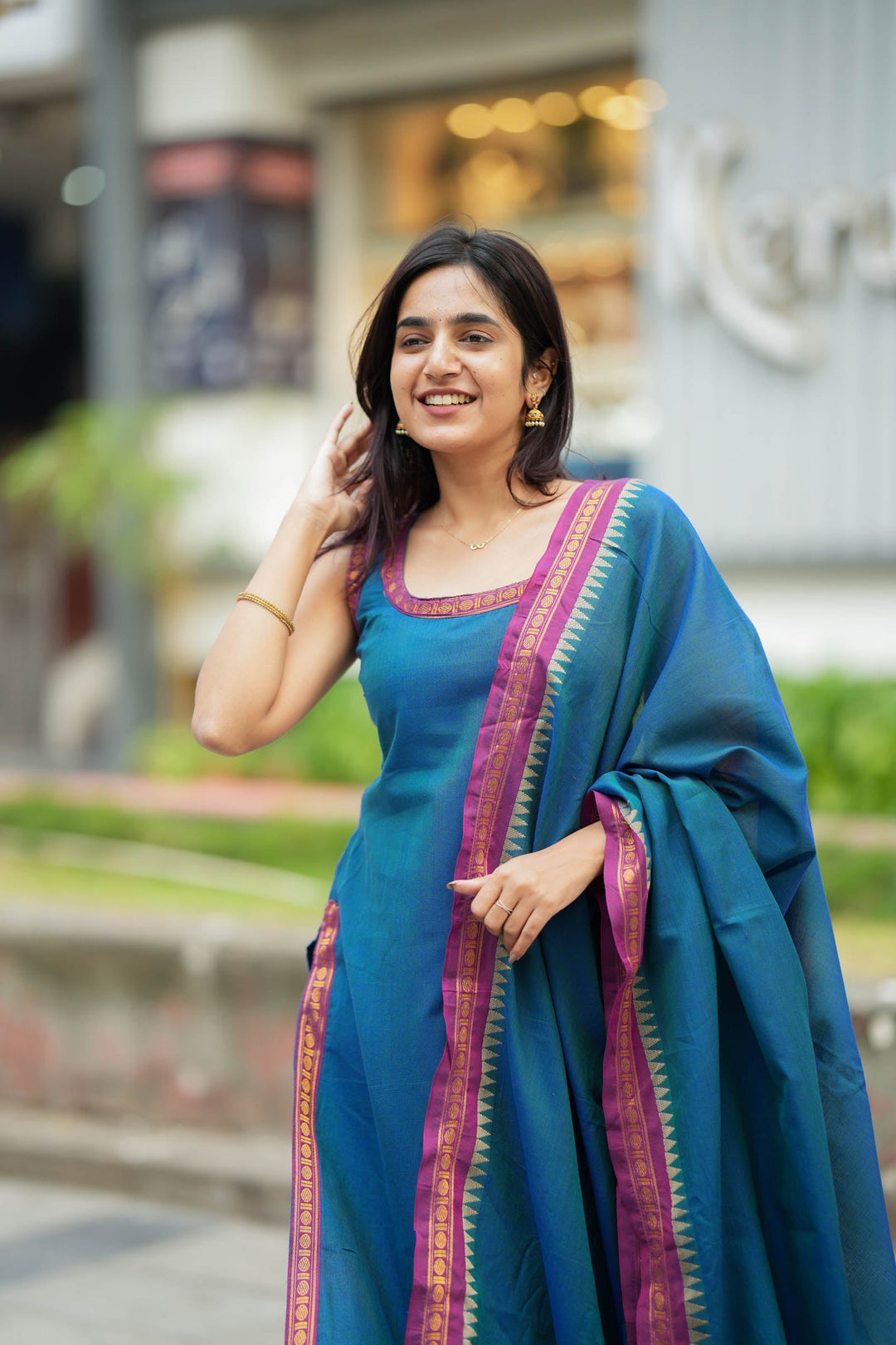 Shraddha Teal Handloom Kurti Set (Set of 2) | SHOBITAM