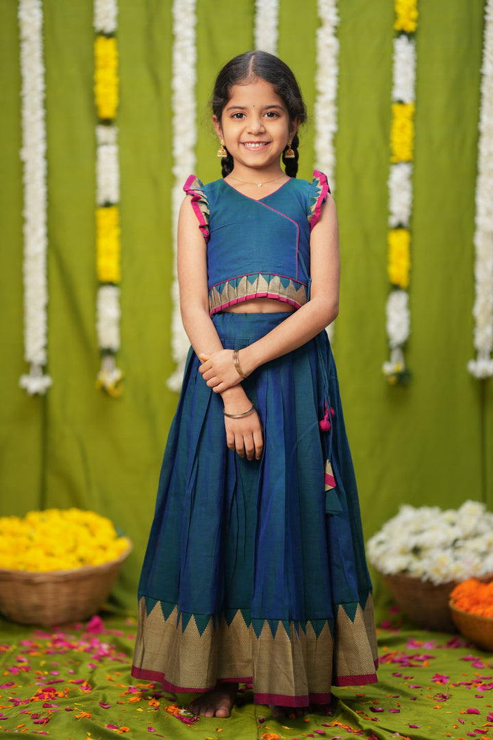 Gautami Teal Handlloom Top & Skirt Mini | Made to Order | SHOBITAM