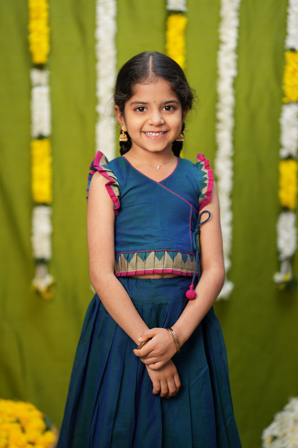Gautami Teal Handlloom Top & Skirt Mini | Made to Order | SHOBITAM