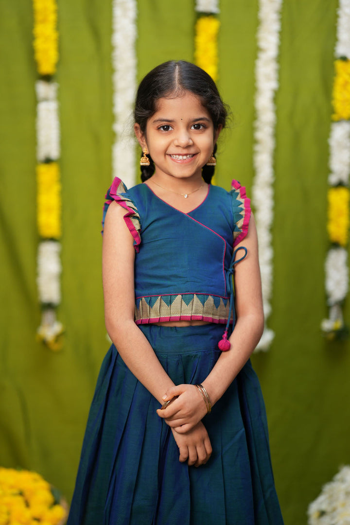 Gautami Teal Handlloom Top & Skirt Mini | Made to Order | SHOBITAM