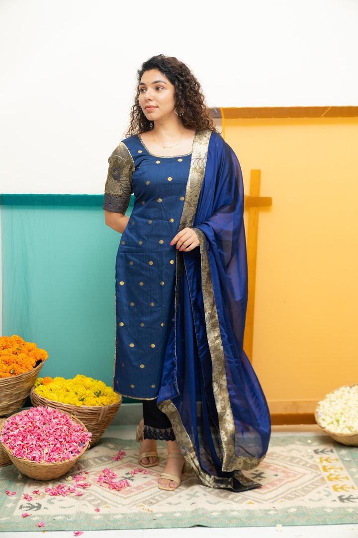 Nikitha Navy Blue Kurti with Dupatta 2 Piece Set | Shobitam Custom Gowns | Made To Order