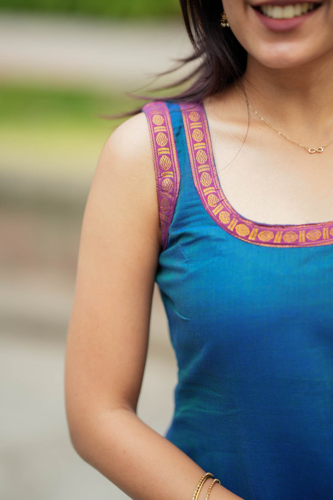 Shraddha Teal Handloom Kurti Set (Set of 2) | SHOBITAM