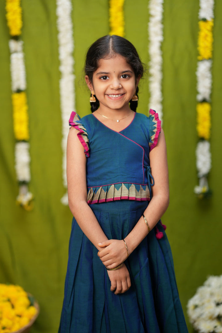 Gautami Teal Handlloom Top & Skirt Mini | Made to Order | SHOBITAM