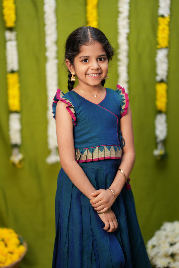 Gautami Teal Handlloom Top & Skirt Mini | Made to Order | SHOBITAM