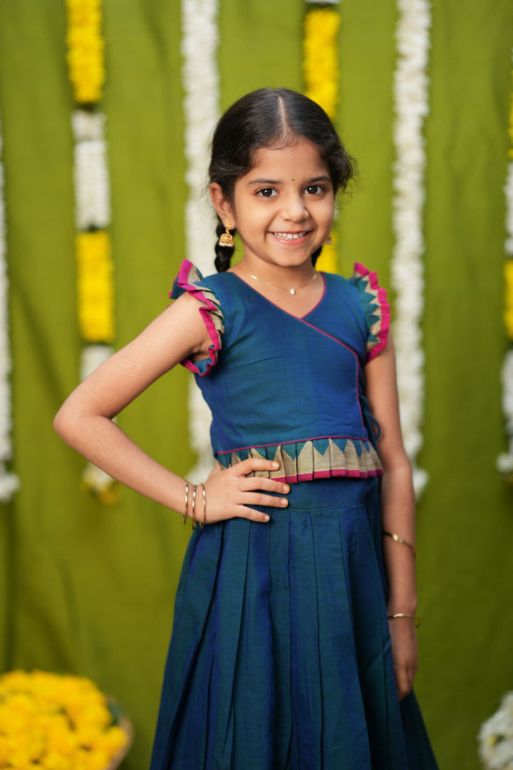 Gautami Teal Handlloom Top & Skirt Mini | Made to Order | SHOBITAM