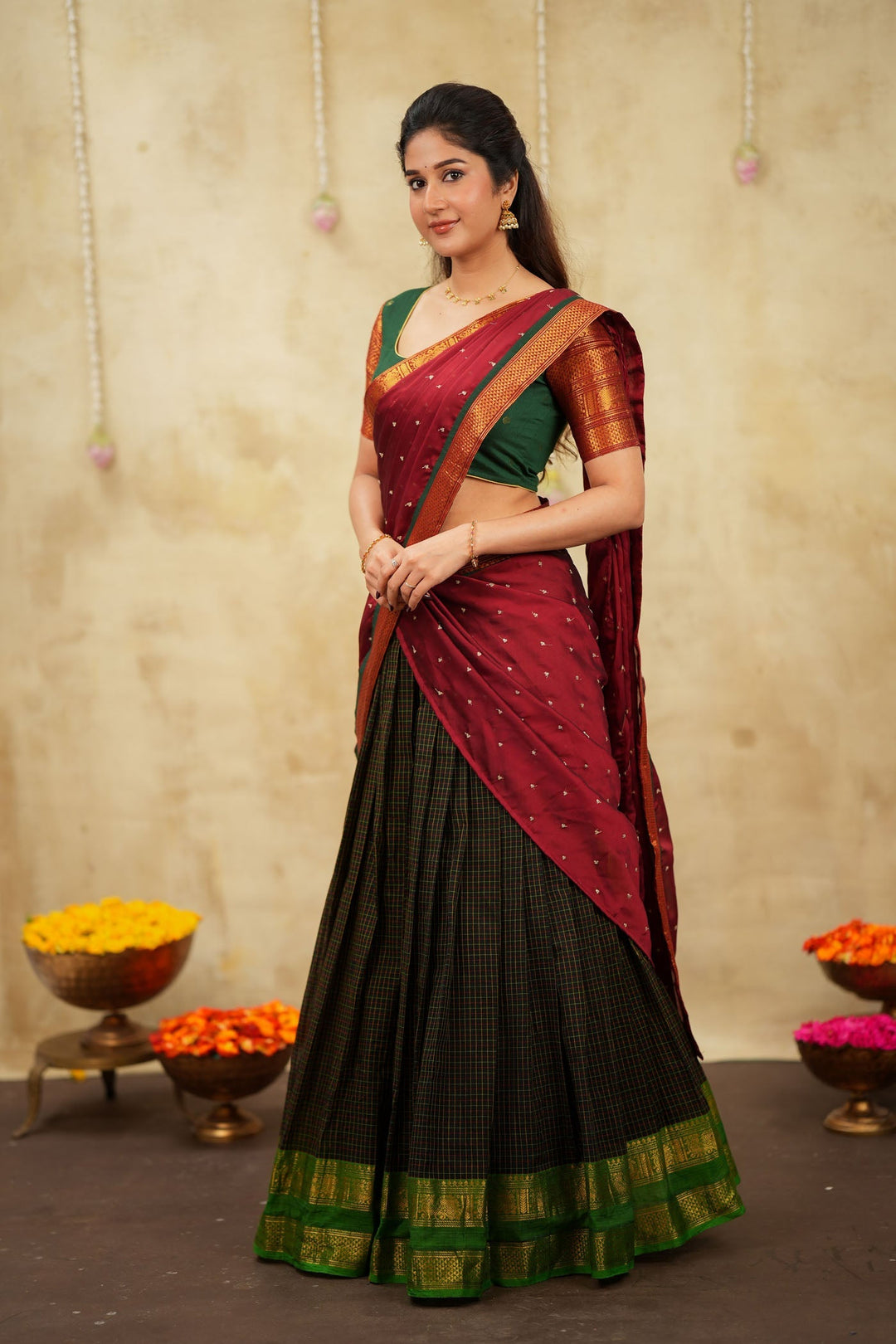 Daksha Black Checks Halfsaree ( Setof 3 ) | SHOBITAM