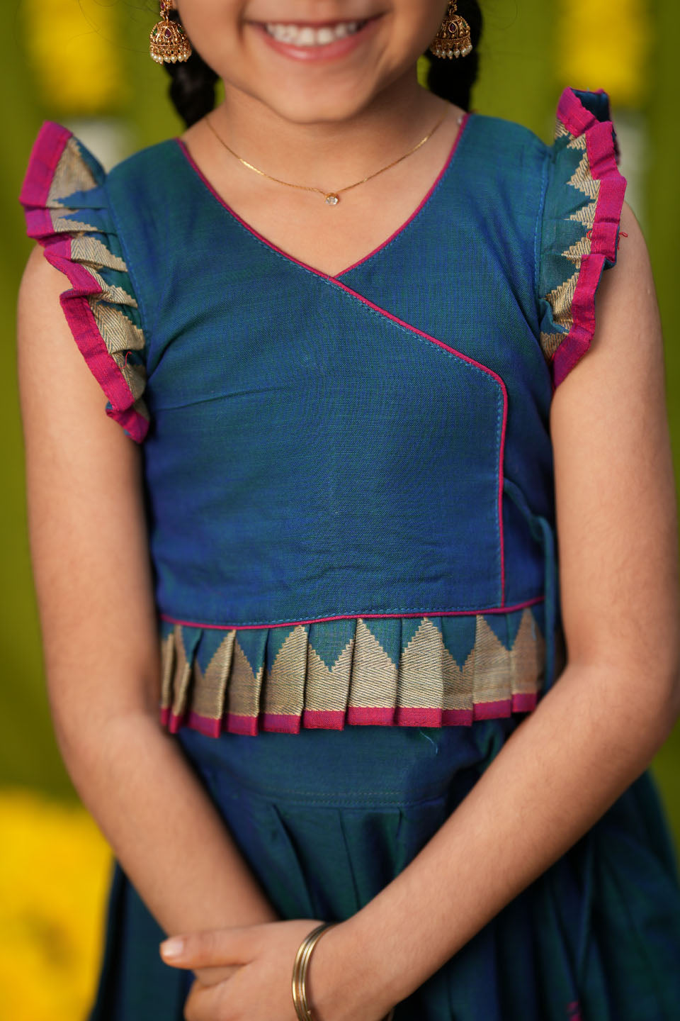 Gautami Teal Handlloom Top & Skirt Mini | Made to Order | SHOBITAM