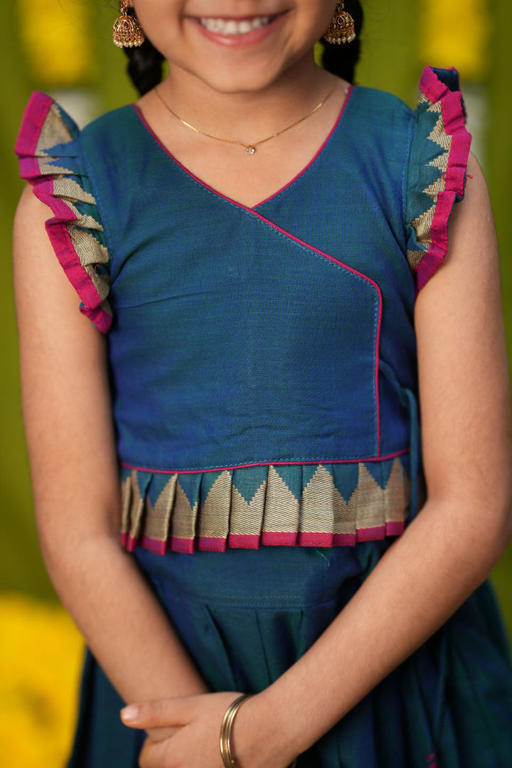 Gautami Teal Handlloom Top & Skirt Mini | Made to Order | SHOBITAM