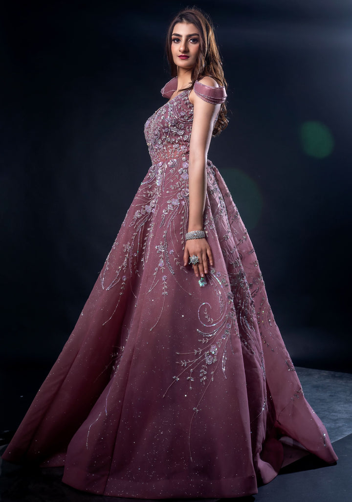 Mauve Gown with embroidery, Customizable, Made to Order