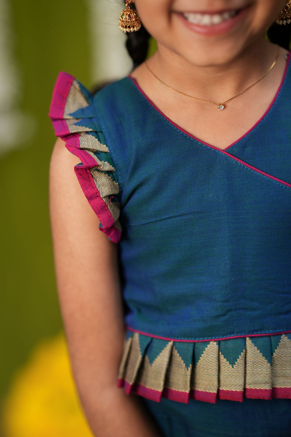 Gautami Teal Handlloom Top & Skirt Mini | Made to Order | SHOBITAM