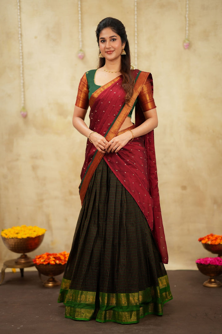 Daksha Black Checks Halfsaree ( Setof 3 ) | SHOBITAM