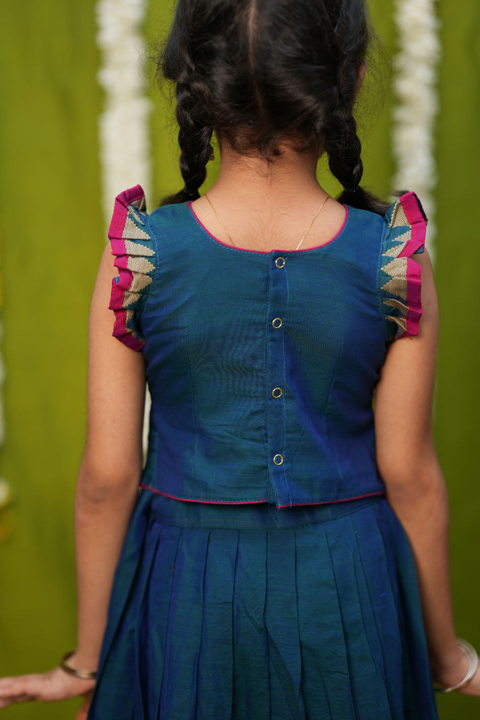Gautami Teal Handlloom Top & Skirt Mini | Made to Order | SHOBITAM