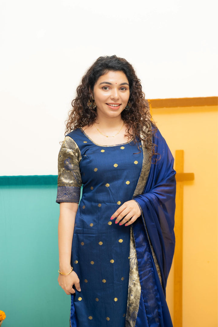 Nikitha Navy Blue Kurti with Dupatta 2 Piece Set | Shobitam Custom Gowns | Made To Order