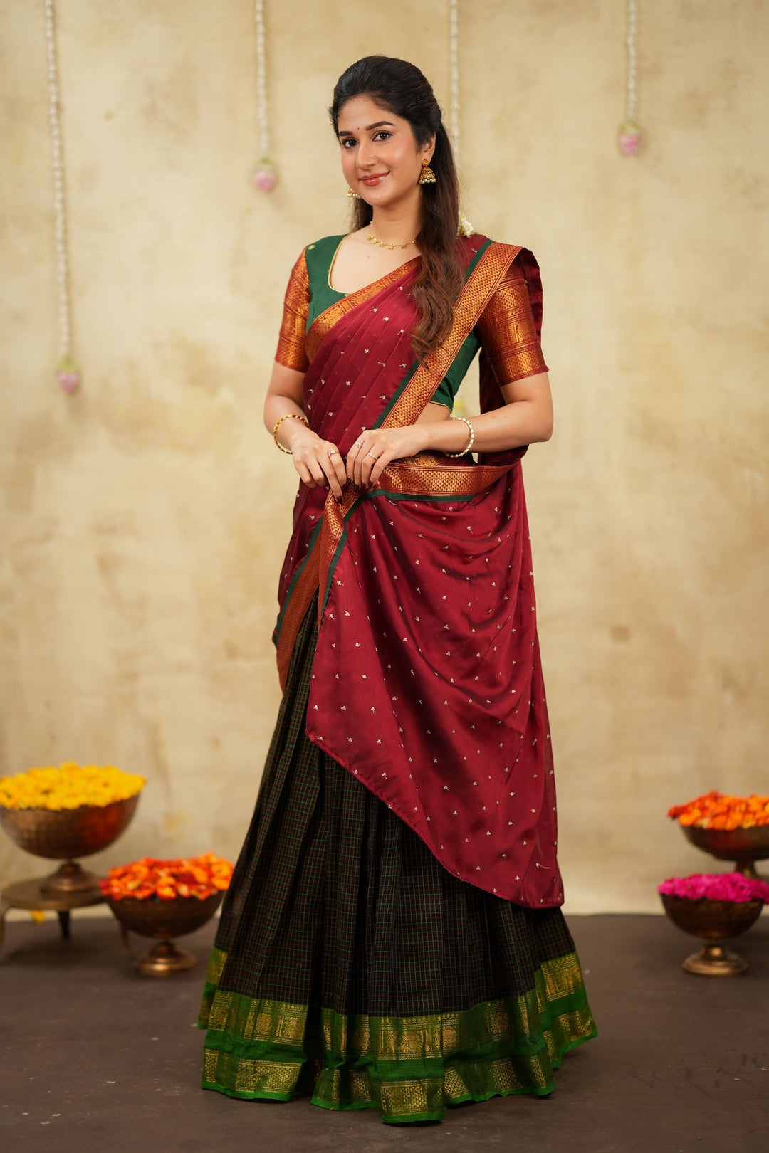 Daksha Black Checks Halfsaree ( Setof 3 ) | SHOBITAM