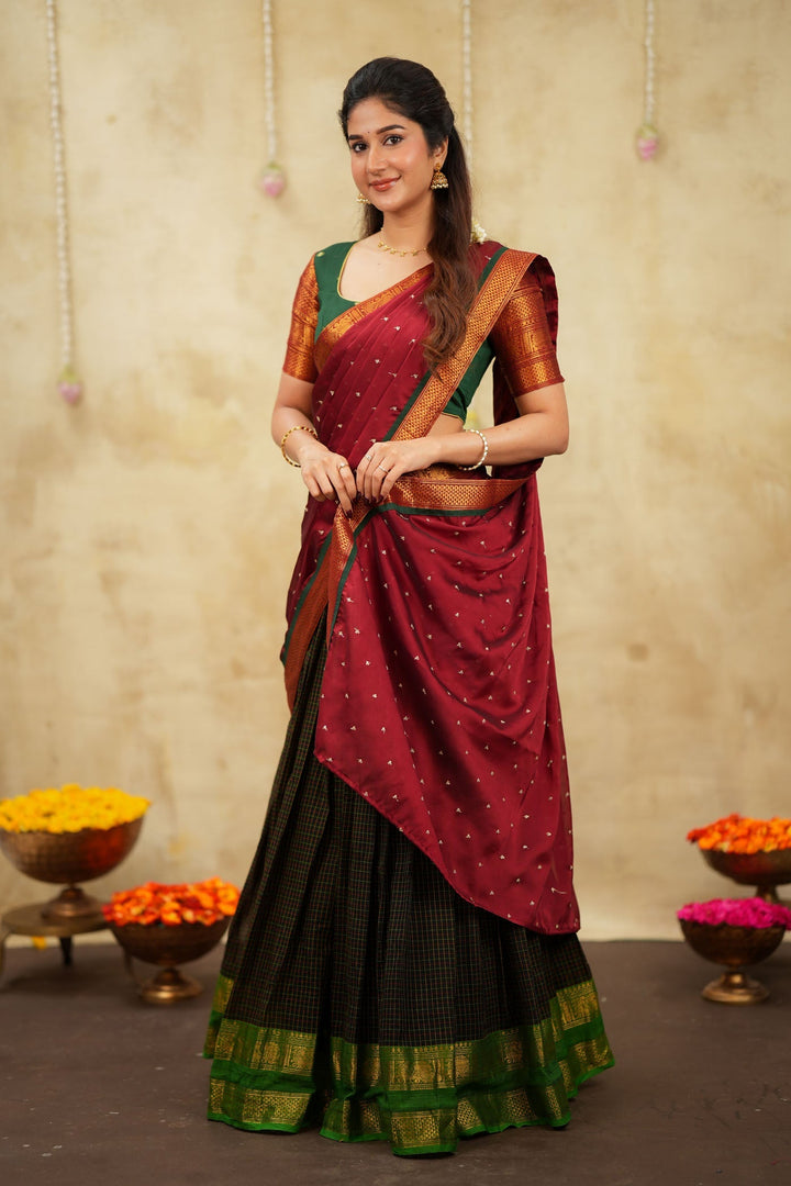 Daksha Black Checks Halfsaree ( Setof 3 ) | SHOBITAM