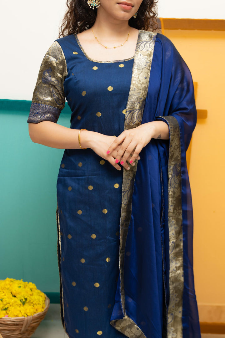 Nikitha Navy Blue Kurti with Dupatta 2 Piece Set | Shobitam Custom Gowns | Made To Order