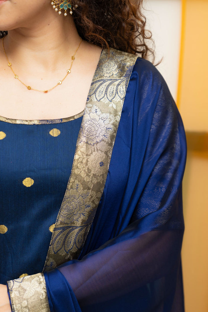 Nikitha Navy Blue Kurti with Dupatta 2 Piece Set | Shobitam Custom Gowns | Made To Order