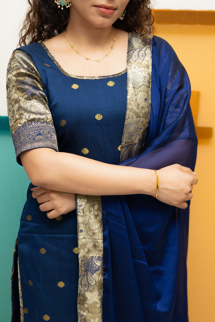 Nikitha Navy Blue Kurti with Dupatta 2 Piece Set | Shobitam Custom Gowns | Made To Order