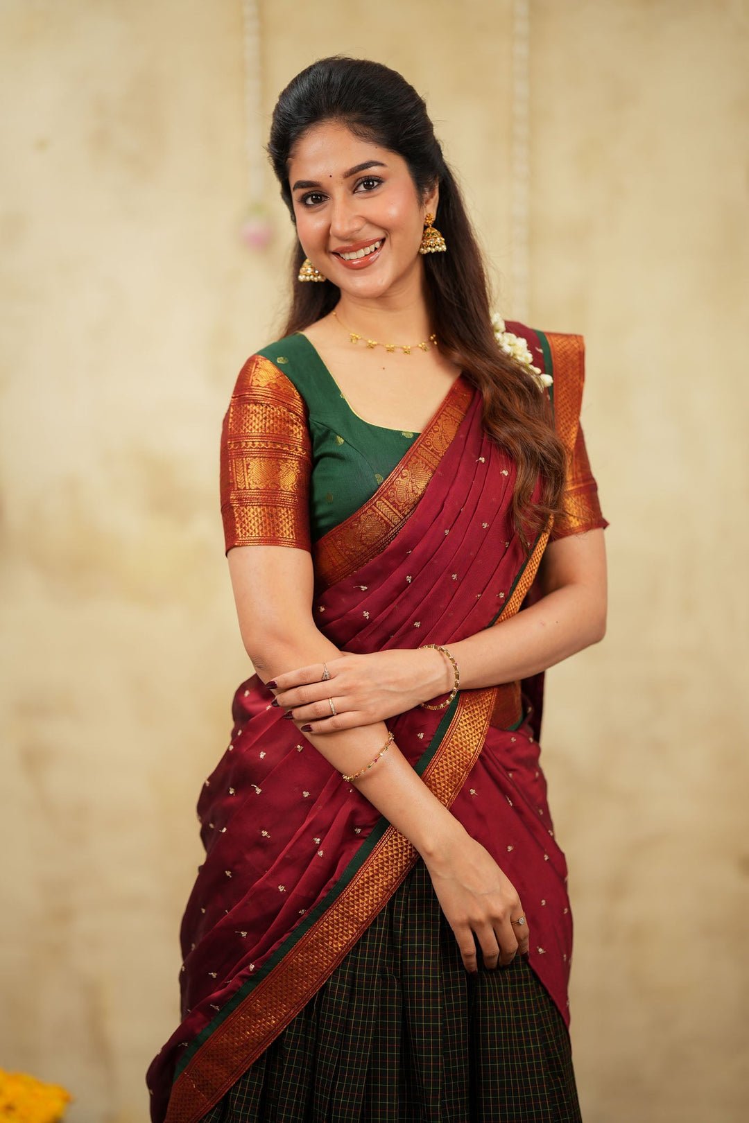 Daksha Black Checks Halfsaree ( Setof 3 ) | SHOBITAM