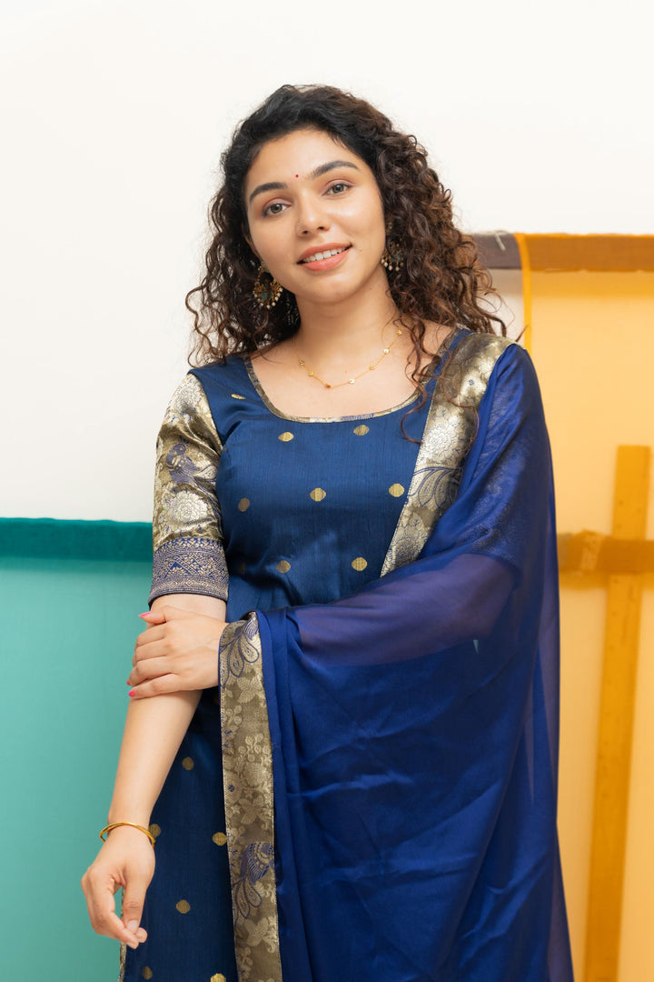 Nikitha Navy Blue Kurti with Dupatta 2 Piece Set | Shobitam Custom Gowns | Made To Order