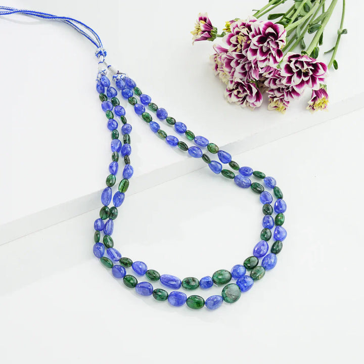 2 Strand Natural Emerald Tanzanite Beads Necklace