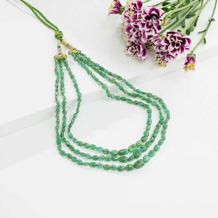 3 Strand Natural Emerald Beads Necklace
