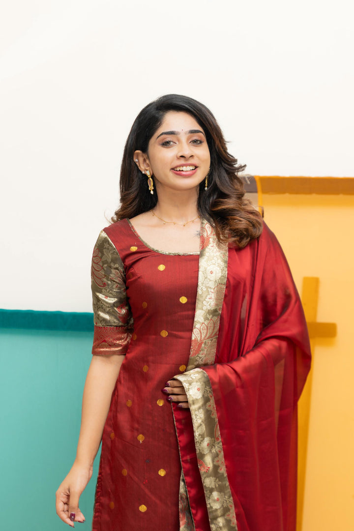 Nikitha Maroon Kurti Set| Shobitam Custom Gowns | Made To Order