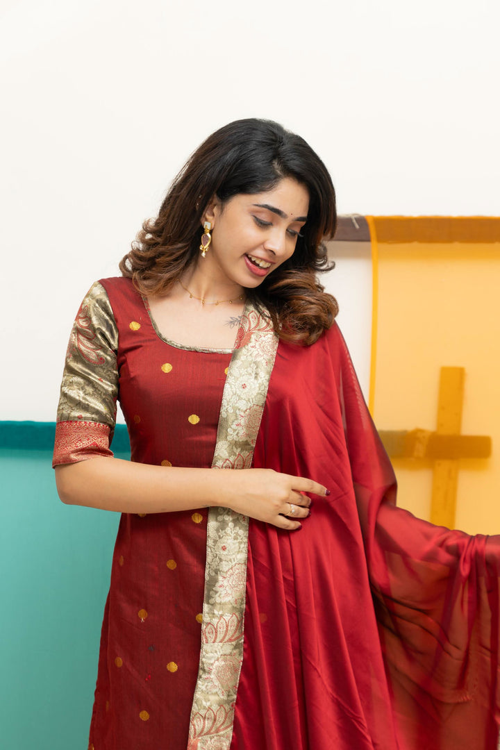 Nikitha Maroon Kurti Set| Shobitam Custom Gowns | Made To Order