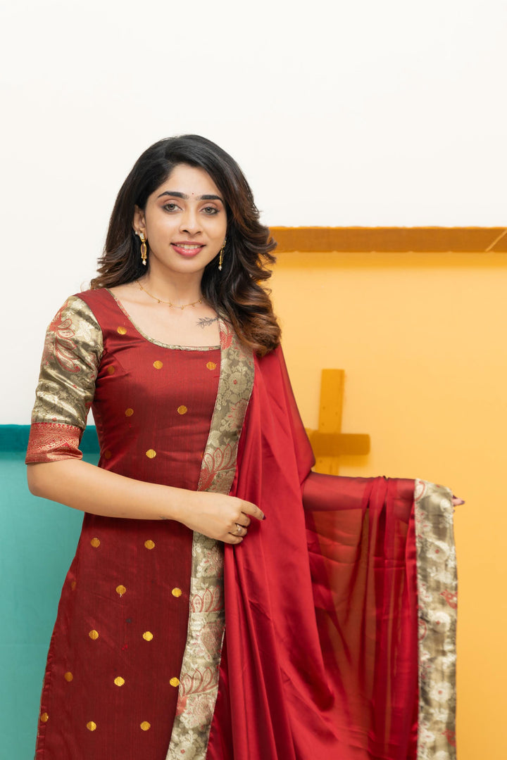 Nikitha Maroon Kurti Set| Shobitam Custom Gowns | Made To Order