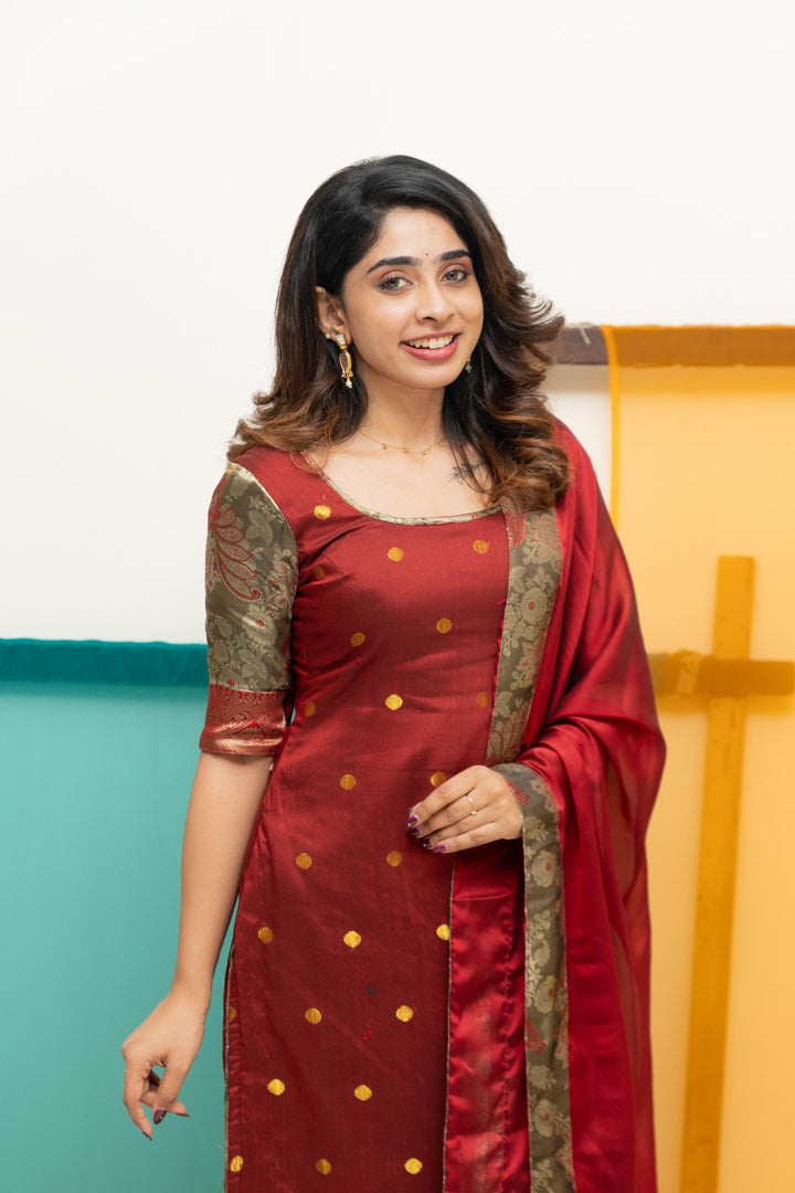 Nikitha Maroon Kurti Set| Shobitam Custom Gowns | Made To Order