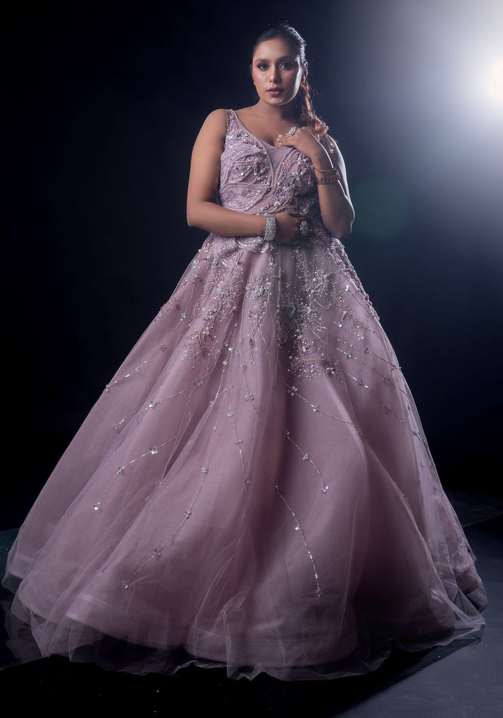 Dusty Rose Pink Gown with embroidery, Customizable, Made to Order