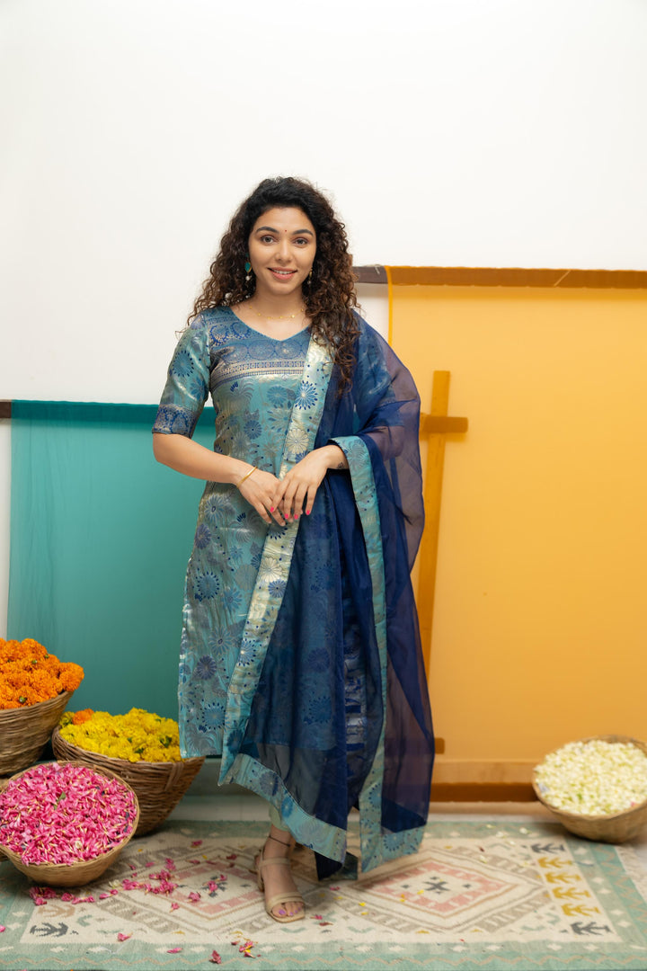 Varuni Navy & Teal Blue Kurti Set| Made To Order