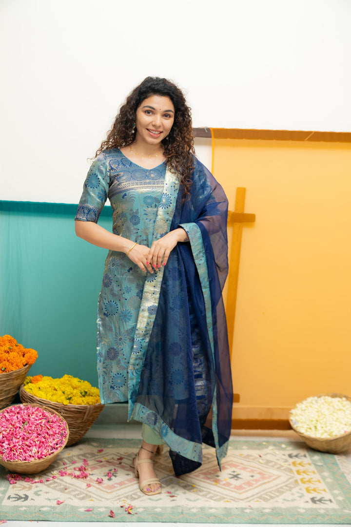 Varuni Navy & Teal Blue Kurti Set| Made To Order