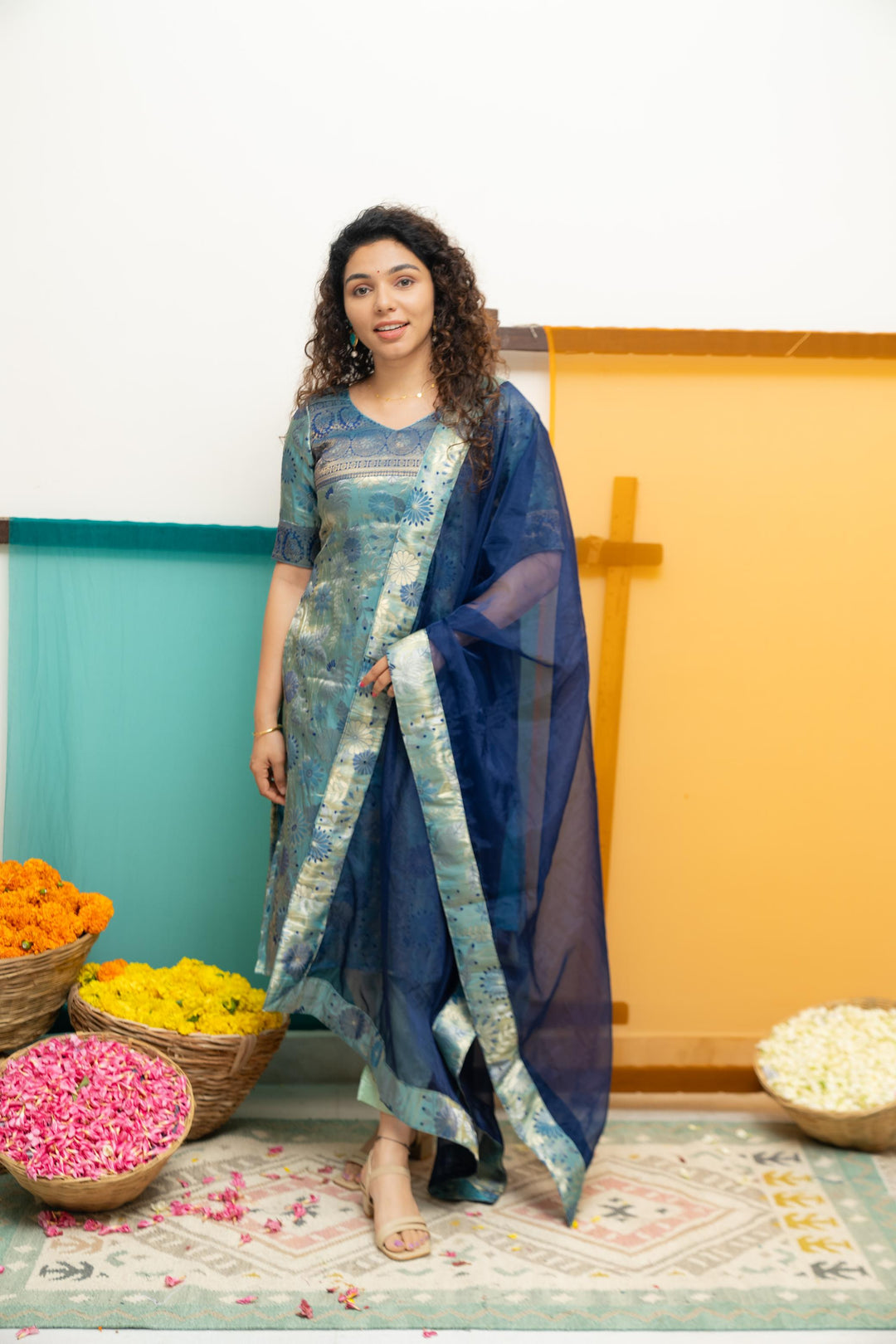 Varuni Navy & Teal Blue Kurti Set| Made To Order