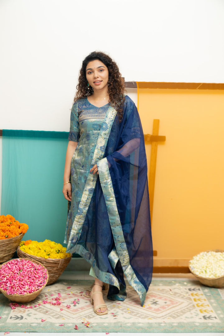 Varuni Navy & Teal Blue Kurti Set| Made To Order