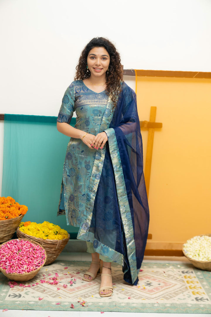 Varuni Navy & Teal Blue Kurti Set| Made To Order