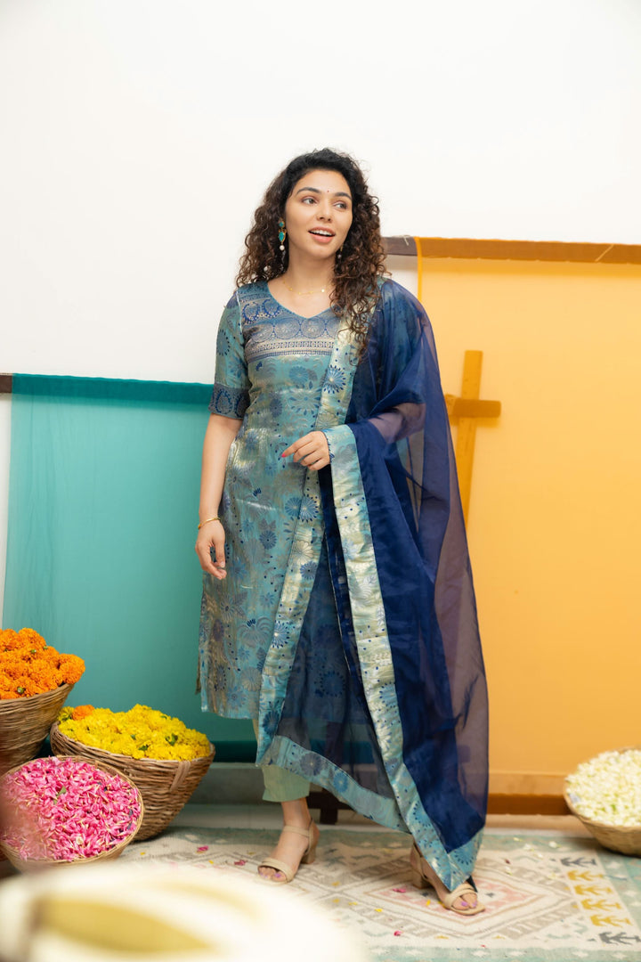 Varuni Navy & Teal Blue Kurti Set| Made To Order
