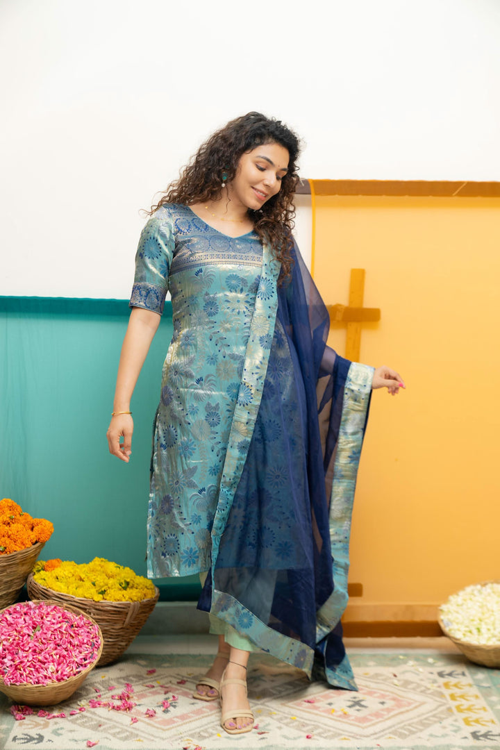 Varuni Navy & Teal Blue Kurti Set| Made To Order