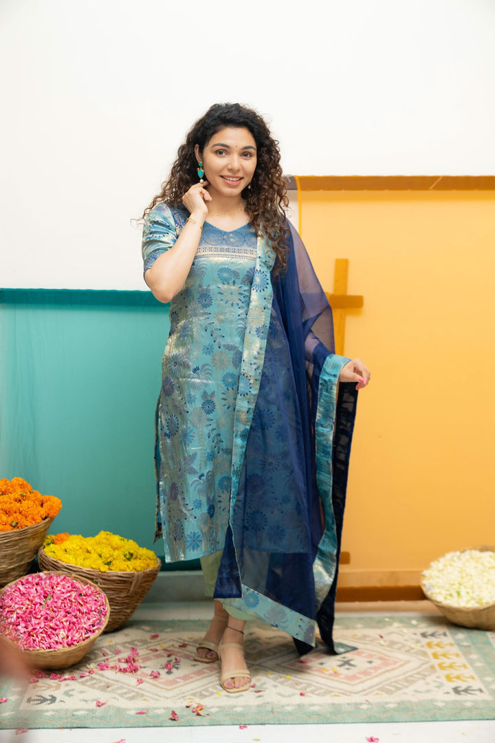 Varuni Navy & Teal Blue Kurti Set| Made To Order