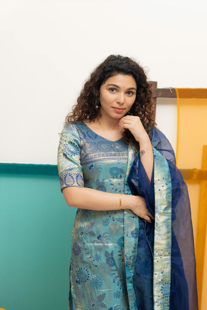 Varuni Navy & Teal Blue Kurti Set| Made To Order