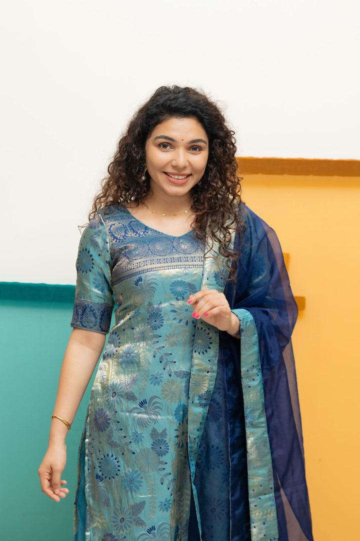 Varuni Navy & Teal Blue Kurti Set| Made To Order
