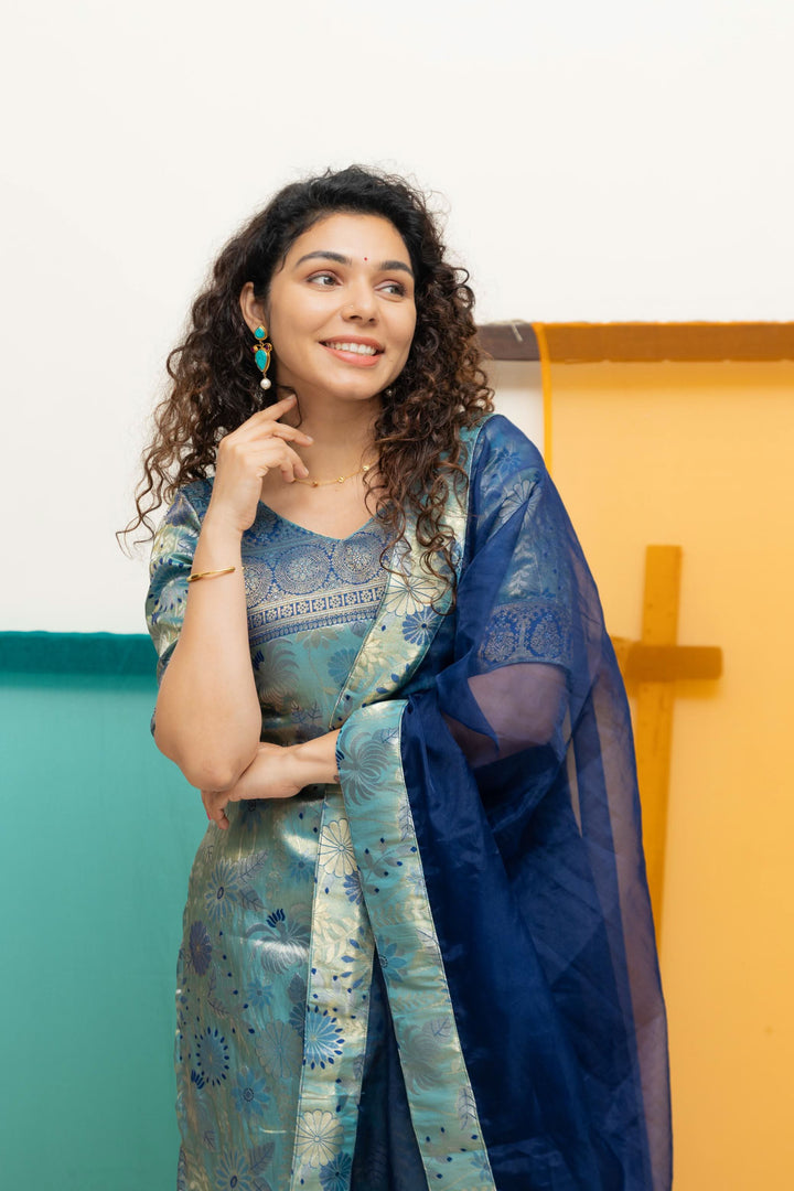 Varuni Navy & Teal Blue Kurti Set| Made To Order