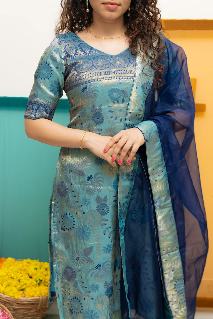 Varuni Navy & Teal Blue Kurti Set| Made To Order