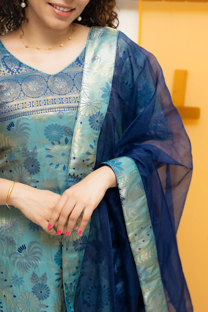 Varuni Navy & Teal Blue Kurti Set| Made To Order