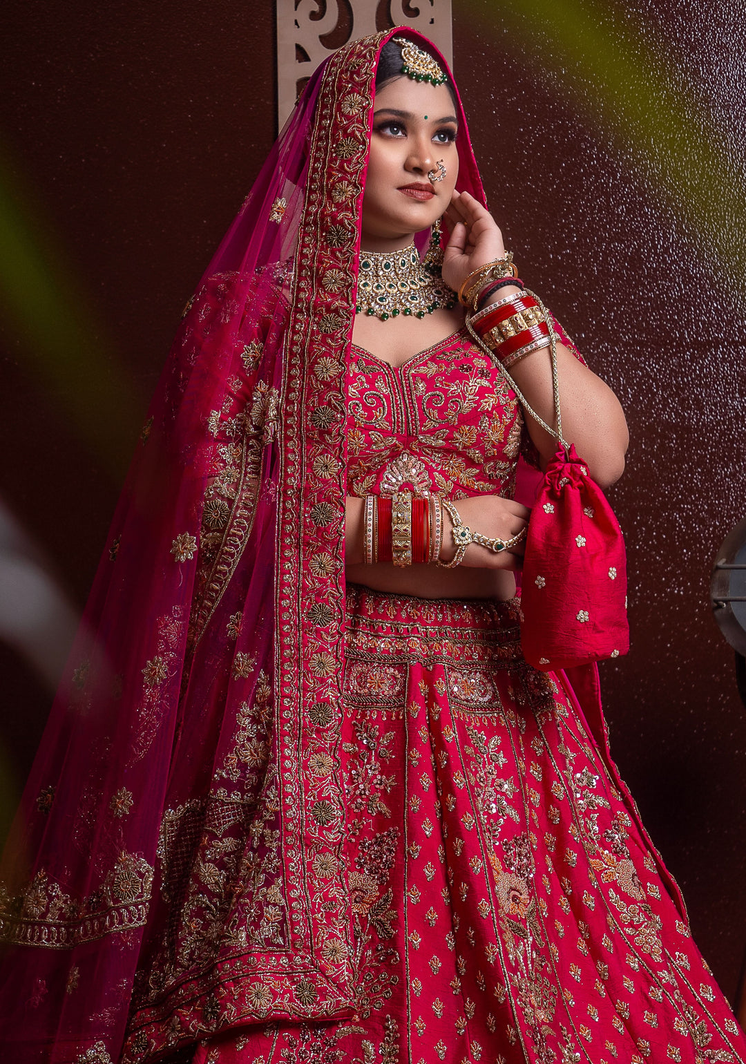 Reddish Pink Bridal Lehenga with hand embroidery, Customizable, Made to Order