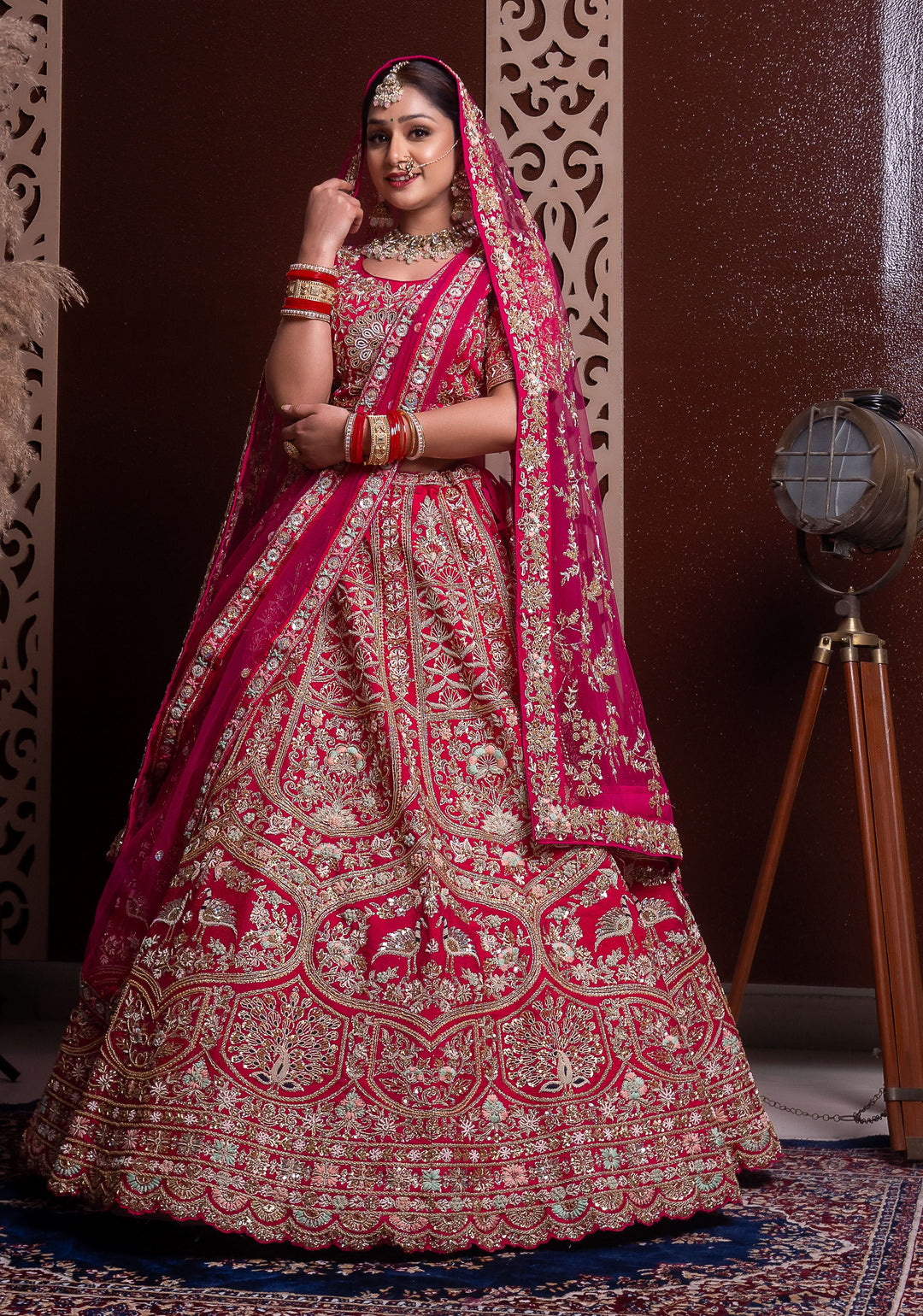 Magnolia Lehenga with Bird Motifs and double dupattas, Customizable, Made to Order