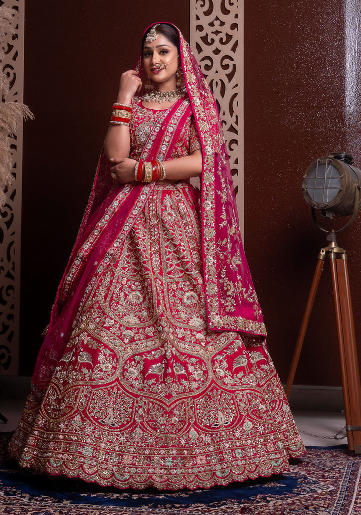 Magnolia Lehenga with Bird Motifs and double dupattas, Customizable, Made to Order