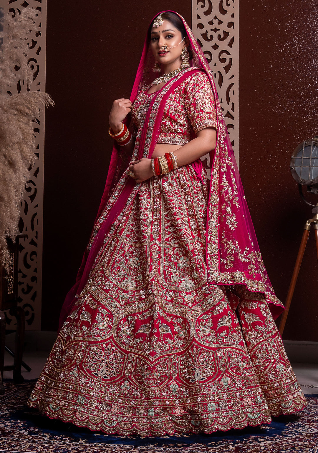 Magnolia Lehenga with Bird Motifs and double dupattas, Customizable, Made to Order
