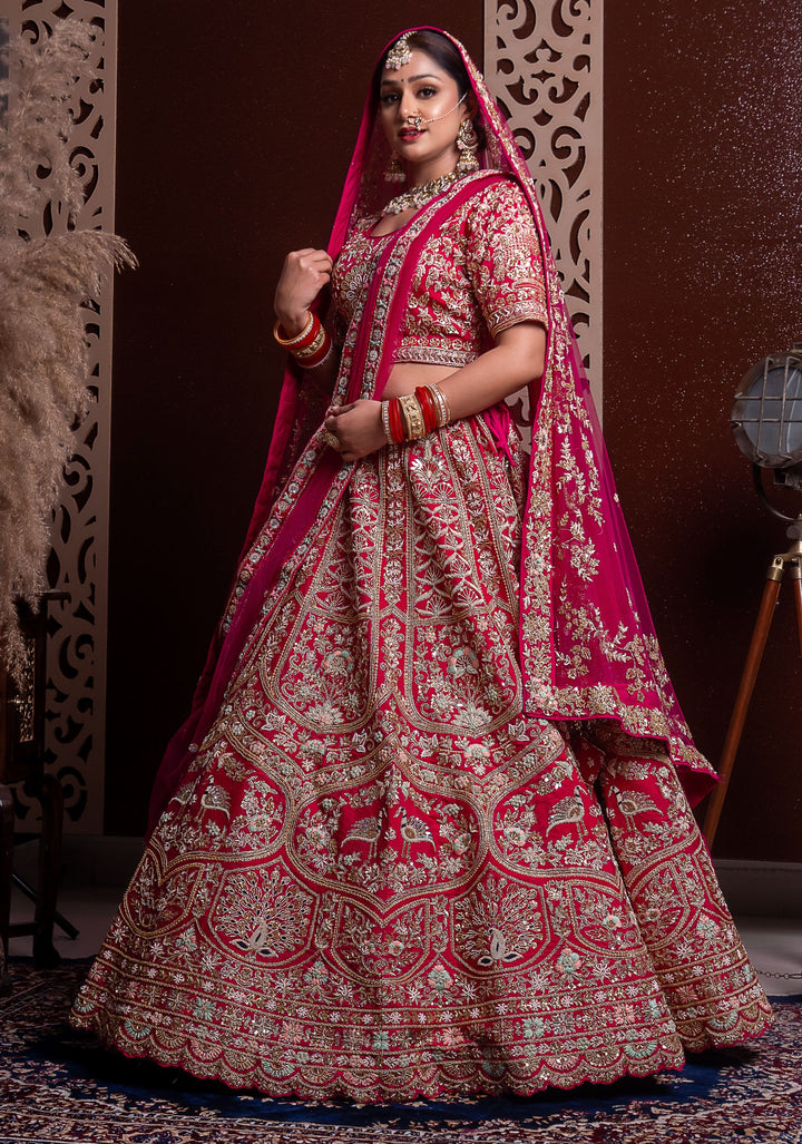 Magnolia Lehenga with Bird Motifs and double dupattas, Customizable, Made to Order